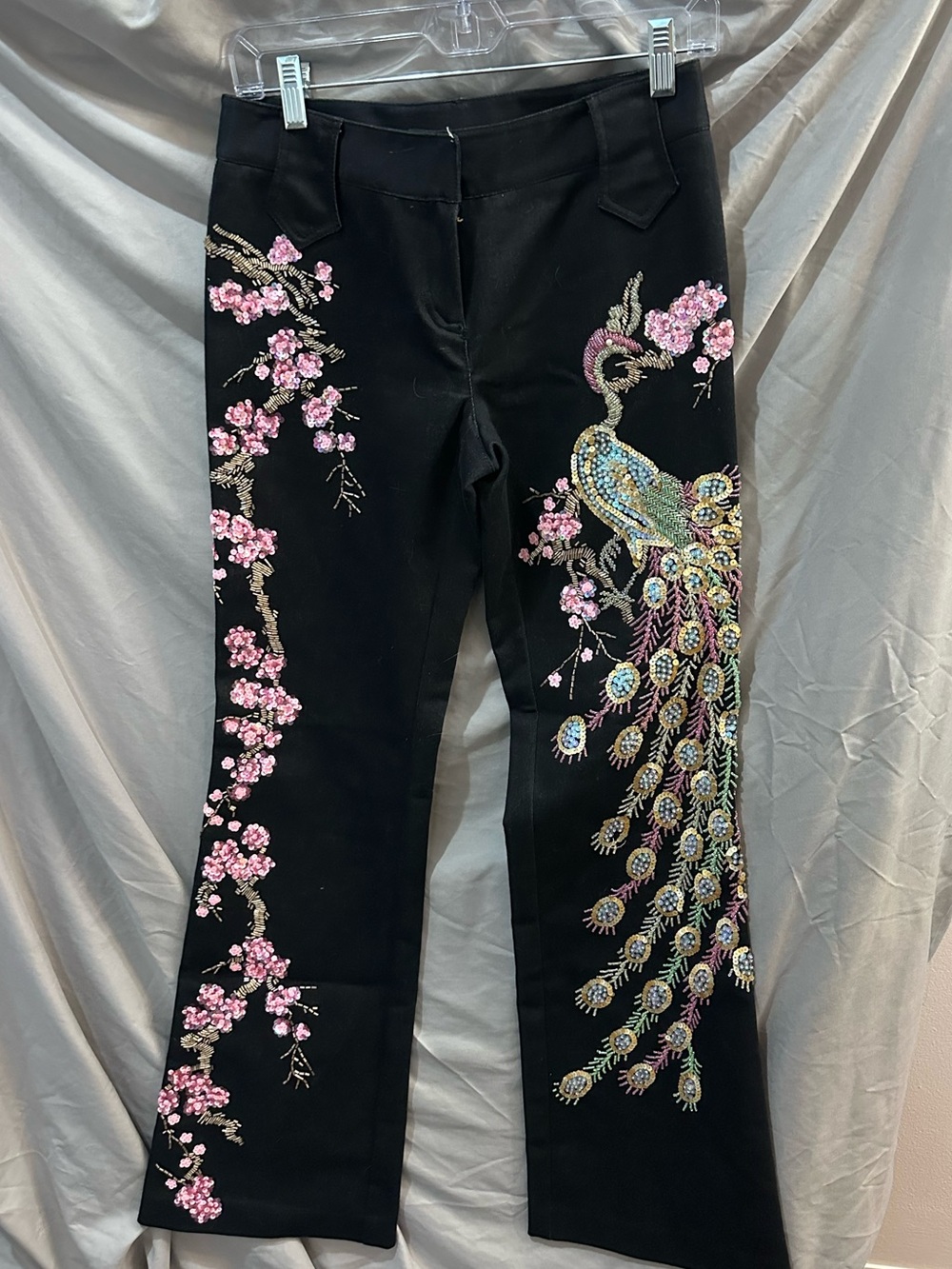 Esther Chen Black Embroidered Women's Jeans with Pink Floral Accents